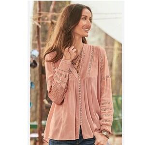 Sundance Lace Trim Boho Blouse Peach | Size XL